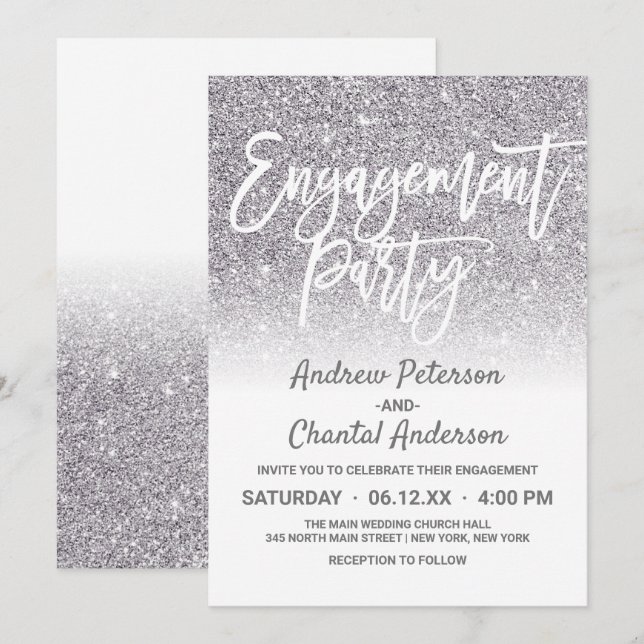 Invitation Parties scintillant ombre chic White Silver Faux F (Devant / Derrière)