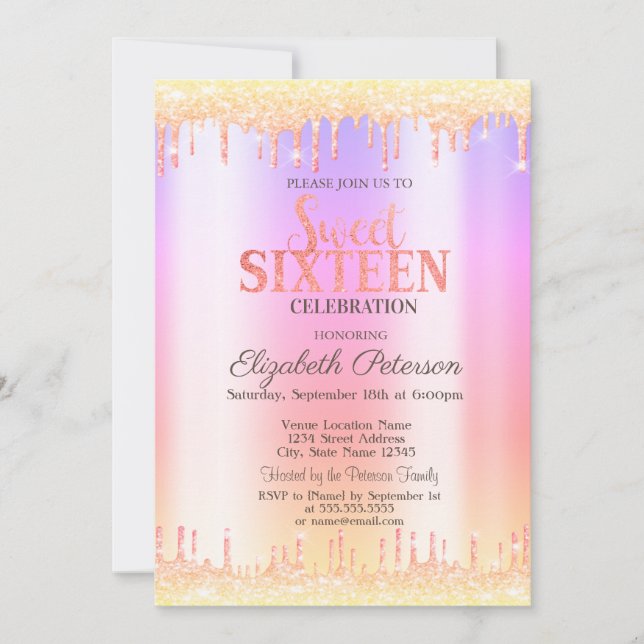 Invitation Parties scintillant Ombre moderne Drips Sweet 16 I (Devant)