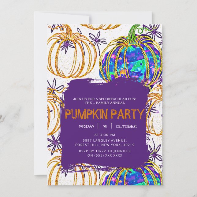 Invitation Parties scintillant Opal Citrouille Halloween (Devant)