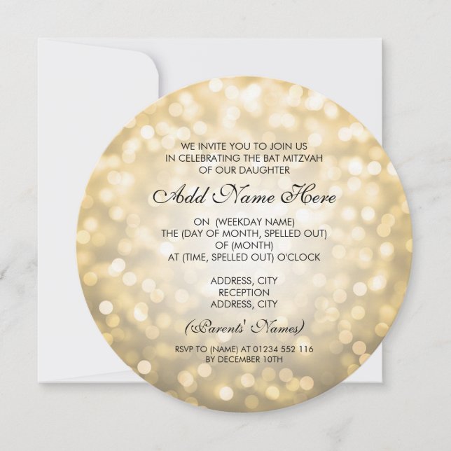 Invitation Parties scintillant or bat mitzvah (Devant)