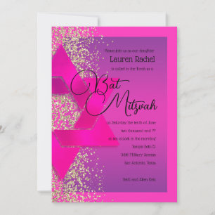Invitation Parties scintillant or bat mitzvah rose violet Omb