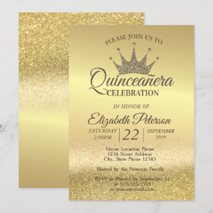 Invitation Parties scintillant or Bokeh Ombre, Tiara, Quincea
