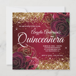 Invitation Parties scintillant or brillant Rose rouge foncé Q