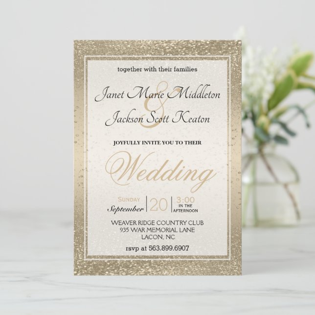 Invitation Parties scintillant or brillante (Debout devant)