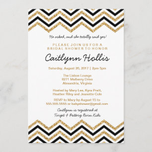 Invitation Parties scintillant or Chevron Bébé, nuptiale ou