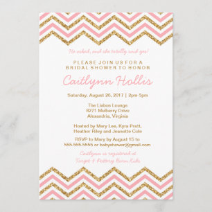 Invitation Parties scintillant or Chevron Bébé, nuptiale ou