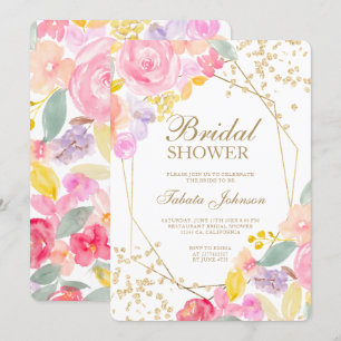 Invitation Parties scintillant or chic aquarelle florale Douc
