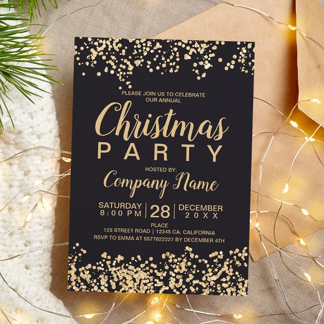 Invitation Parties scintillant or chic gris entreprise fête d (Chic gold glitter gray corporate Christmas party Invitation)