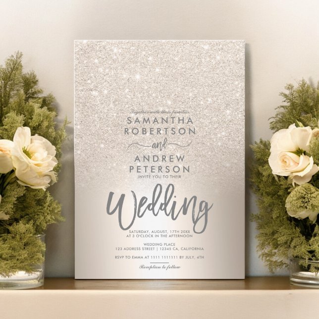 Invitation Parties scintillant or chic ombre métal feuille gr (Chic gold glitter ombre metallic foil grey wedding invitation)