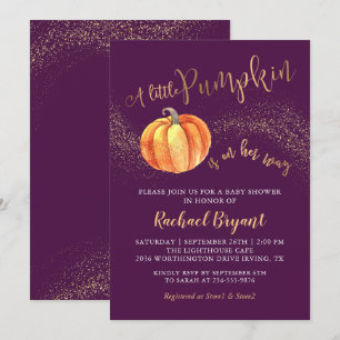 Invitation Parties scintillant or Citrouille Purple Girl Baby