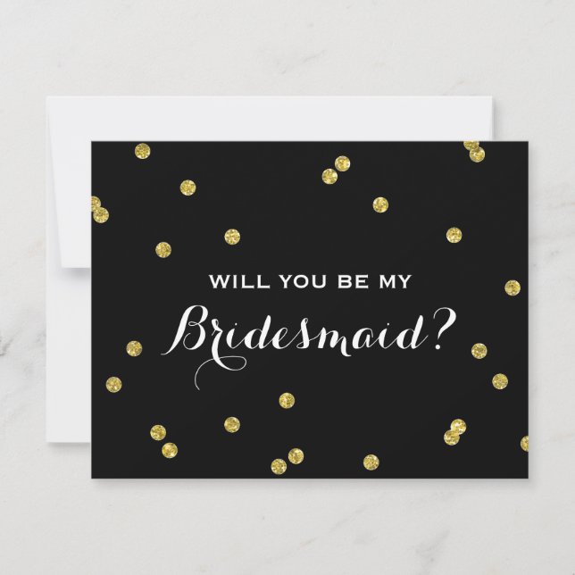 Invitation Parties scintillant or Confetti Noir | Bridesmaid (Devant)