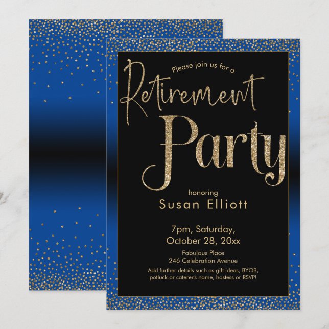 Invitation Parties scintillant or de la partie de retraite su (Devant / Derrière)