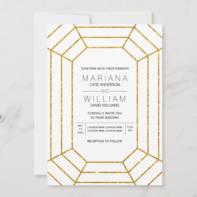 Invitation parties scintillant or diamant Abstrait mariage bl (Devant)