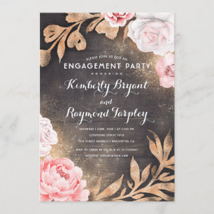 Invitation Parties scintillant or et Blush Pink Floral Engage