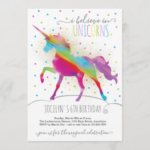 Invitation Parties scintillant or et Rainbow Unicorn Invitati