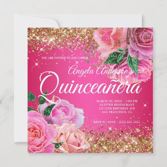 Invitation Parties scintillant or étincelante rose rose glam  (Devant)