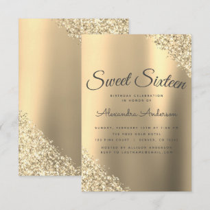 Invitation Parties scintillant or étincelle Sweet sixteen ann