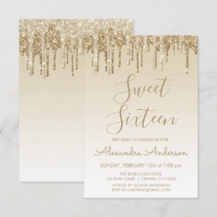 Invitation Parties scintillant or étincelle Sweet sixteen ann