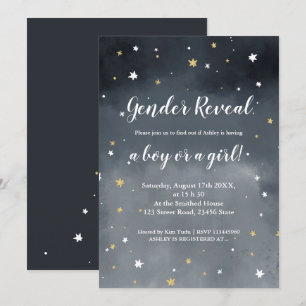 Invitation Parties scintillant or étoiles aquarelle sexe révé