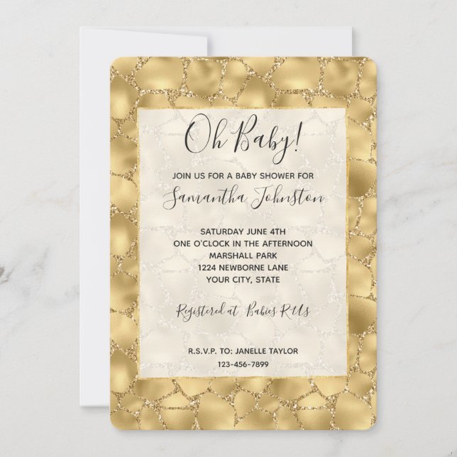 Invitation Parties scintillant or Glitzy Giraffe Imprimer (Devant)