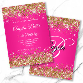 Invitation Parties scintillant Or Hot rose Ombre Fancy Monogr