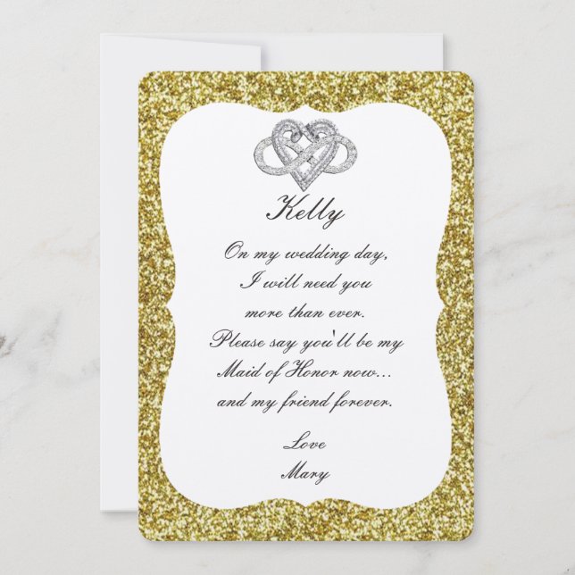 Invitation Parties scintillant Or Infinity Coeur Maid Of Hono (Devant)
