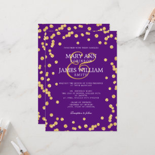 Invitation Parties scintillant or Mariage moderne Confetti vi