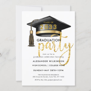 Invitation Parties scintillant Or moderne Script Simple GRAD 