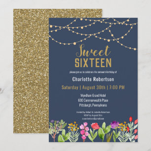 Invitation Parties scintillant Or moderne Sweet 16 Anniversai