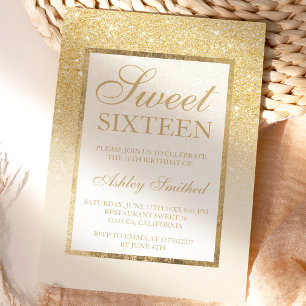 Invitation Parties scintillant or ombre ivoire élégant Sweet 