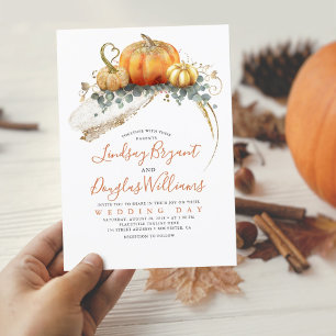 Invitation Parties scintillant or Orange Citrouilles Élégant
