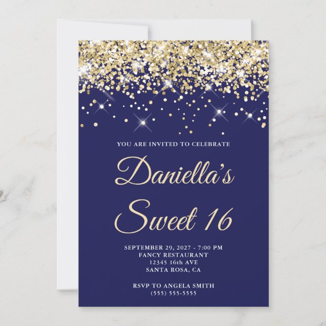 Invitation Parties scintillant or pâle Marine Sweet 16 (Devant)