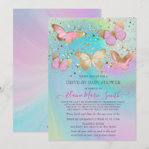 Invitation Parties scintillant Or Papillons rose Conduite Par