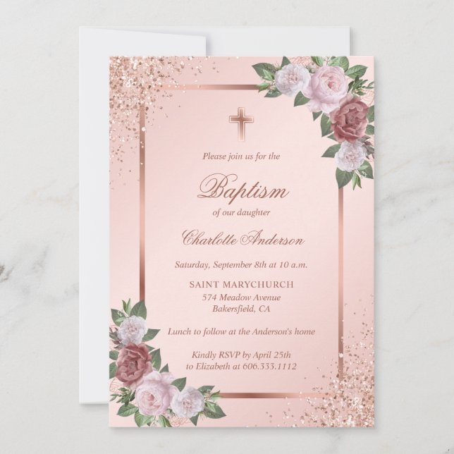Invitation Parties scintillant or rose Blush rose Floral Girl (Devant)