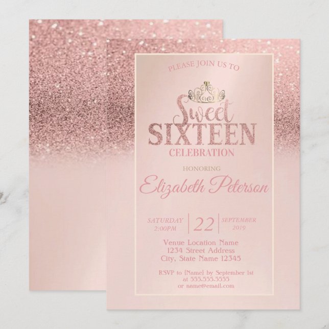 Invitation Parties scintillant or rose Bokeh Ombre, Tiara Swe (Devant / Derrière)