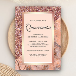 Invitation Parties scintillant or rose Coral Marbre rose Quin