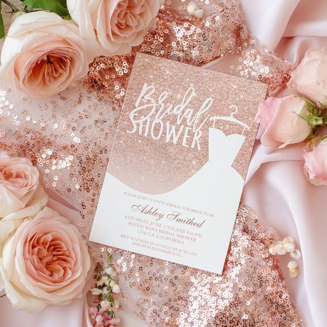 Invitation parties scintillant or rose élégante robe chic Dou (Rose gold glitter elegant chic dress Bridal shower Invitation)