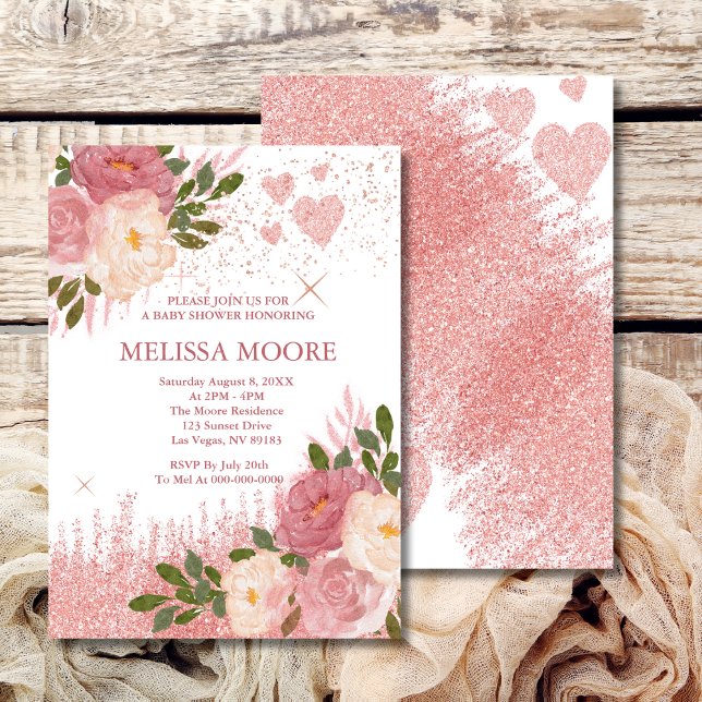 Invitation Parties scintillant Or rose Et Baby shower Glam (Créateur téléchargé)