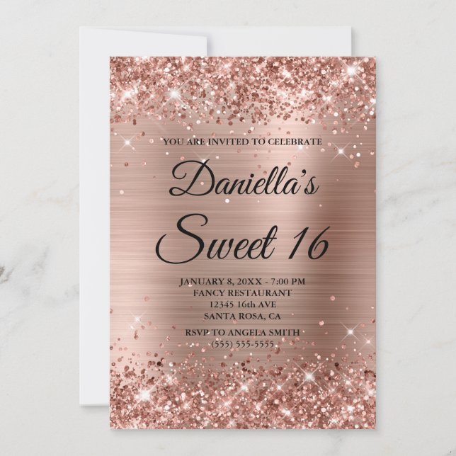 Invitation Parties scintillant or rose et huile sucrée 16 (Devant)