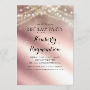 Invitation Parties scintillant or rose et lumières de bague A