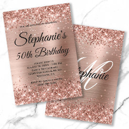 Invitation Parties scintillant or rose et monogramme fantaisi