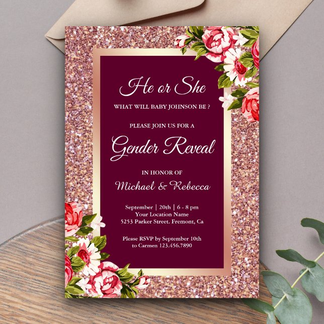Invitation Parties scintillant or Rose Faux Rose Floral Genre (Créateur téléchargé)