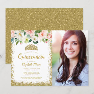 Invitation Parties scintillant or rose Floral Tiara Quinceane