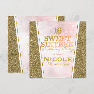 Invitation Parties scintillant or rose glam Sweet 16 Annivers
