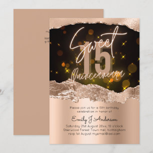 Invitation Parties scintillant or Rose glamour Quinceanera 15