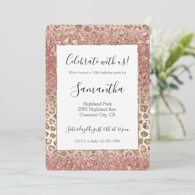 Invitation Parties scintillant or rose Ombre Empreinte de léo (Debout devant)