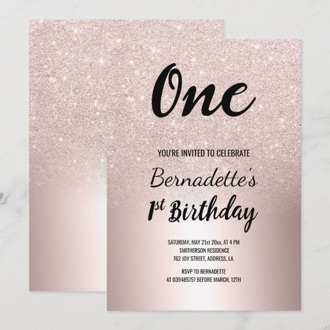 Invitation parties scintillant or rose ombre métallique premi (Devant / Derrière)