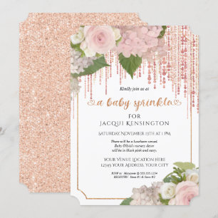 Invitation Parties scintillant or rose rose Floral bébé fille