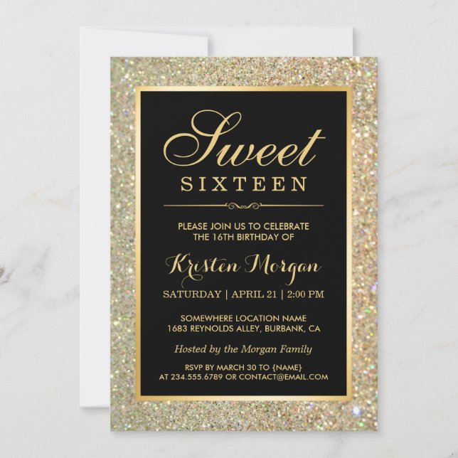 Invitation Parties scintillant Or tendance étincelle le Sweet (Devant)