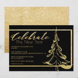 Invitation Parties scintillant or tendance Noël Arbre de Noël